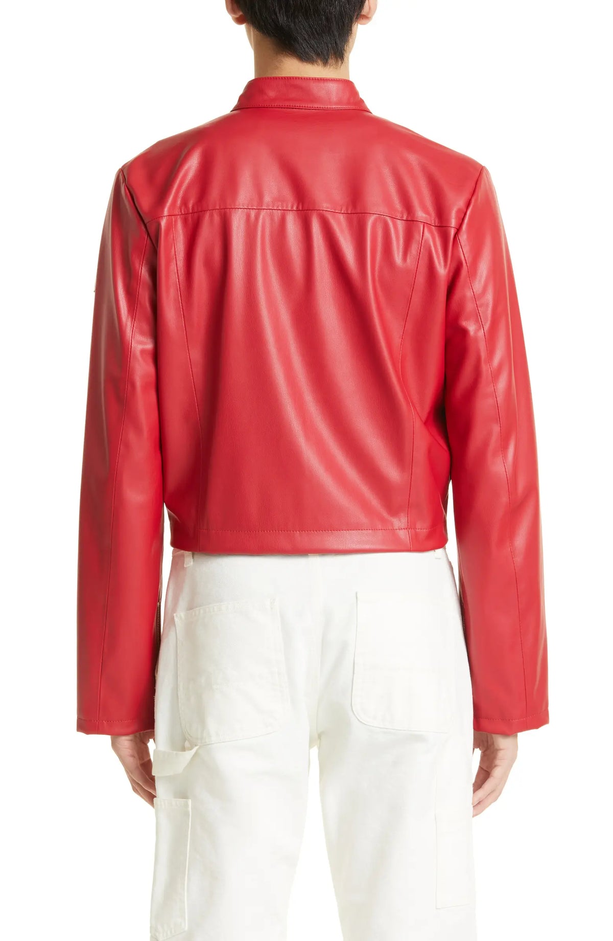 Mens Cross Red Leather Biker Jacket