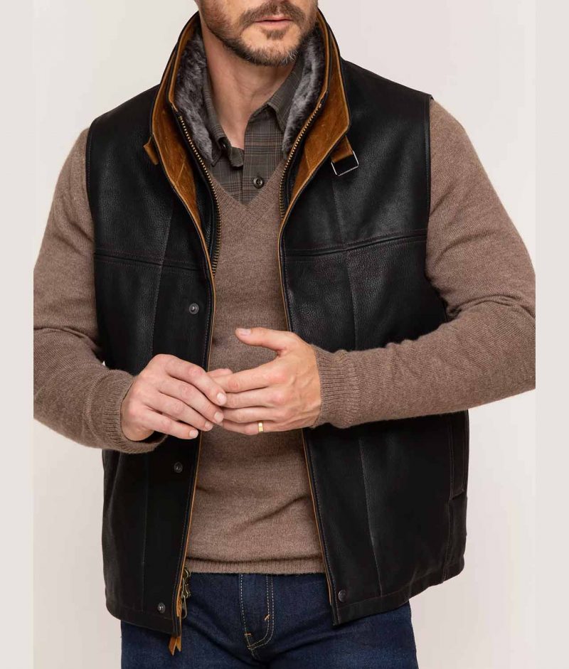 Men’s Black and brown Real Leather Vest