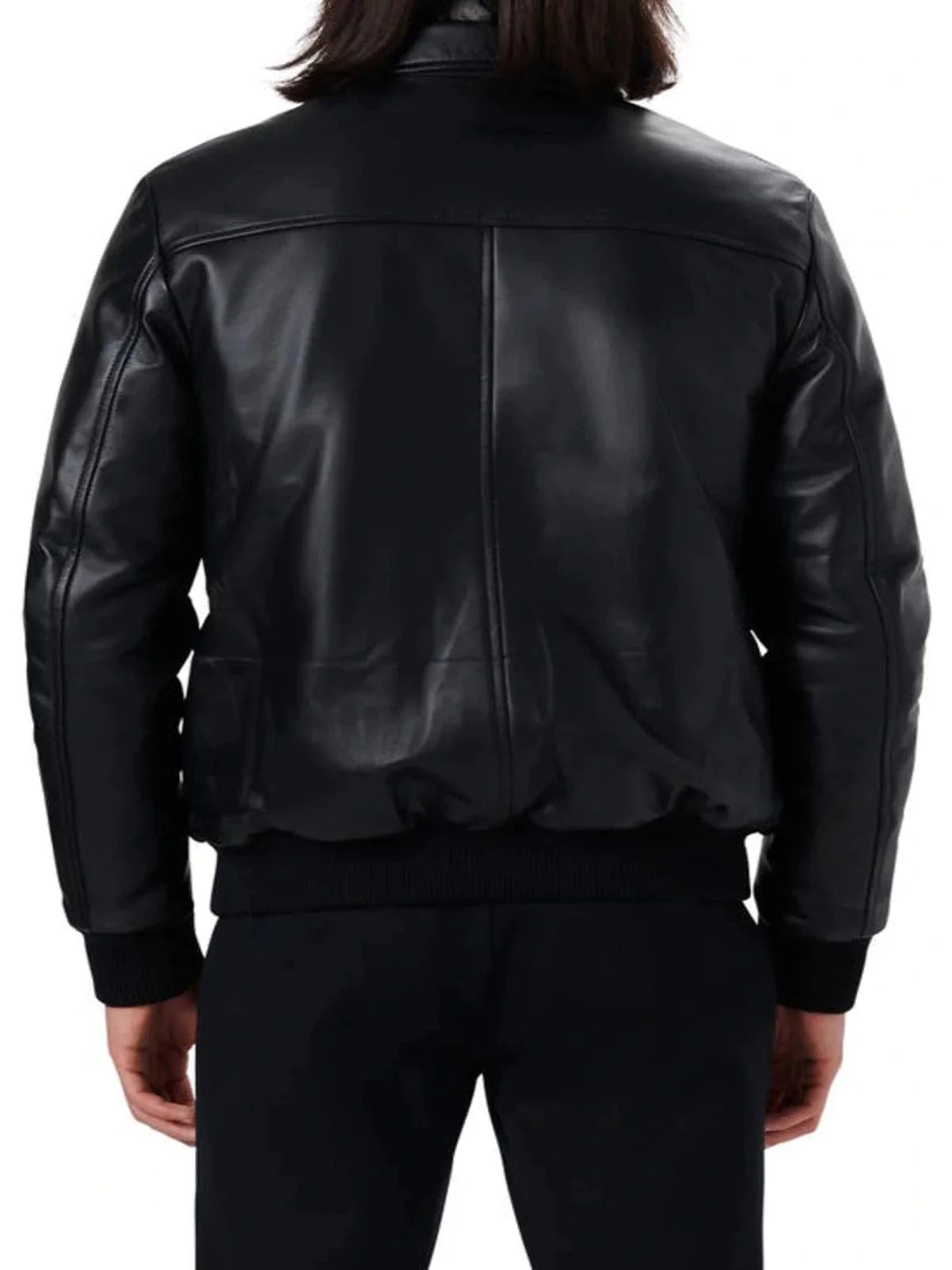 Mens Shirt Collar Black Bomber Leather Jacket