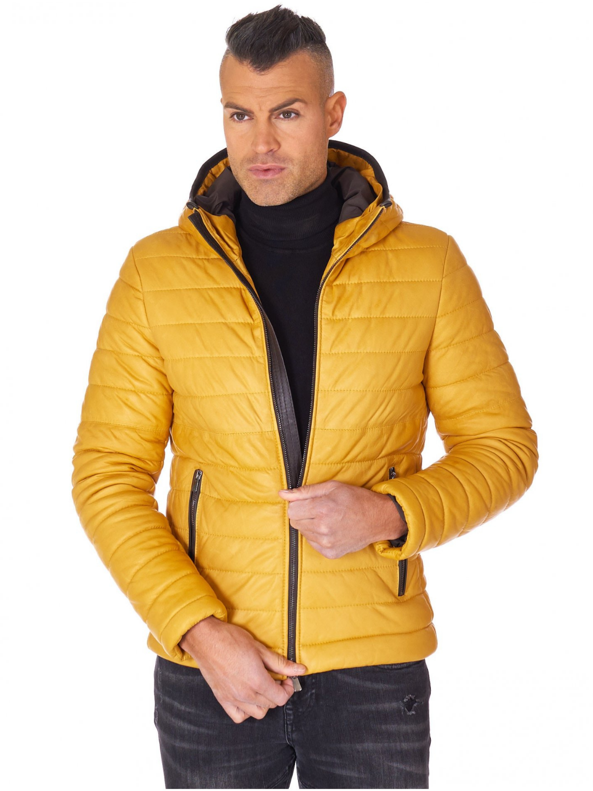 Men yellow Polyester Lining hooded Jacket - LJ