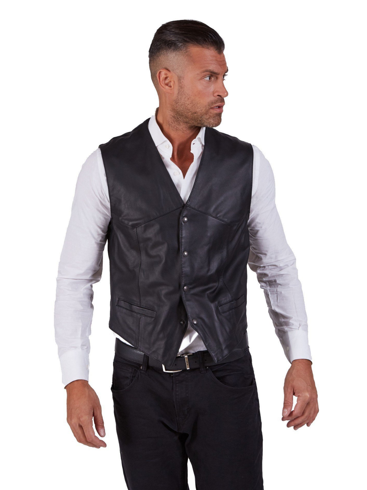 Men Black lambskin leather Vest - LJ.com