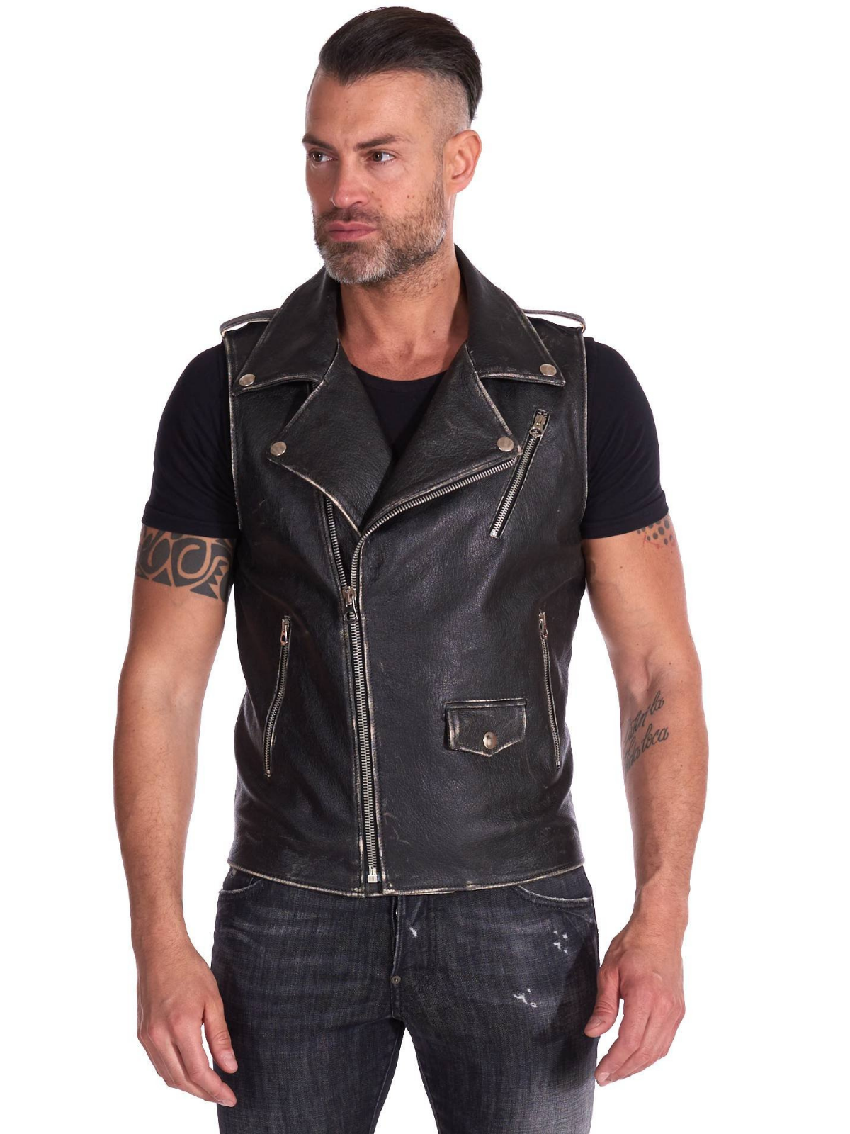 Men Asymmetrical Black Jacket Vest - LJ.com