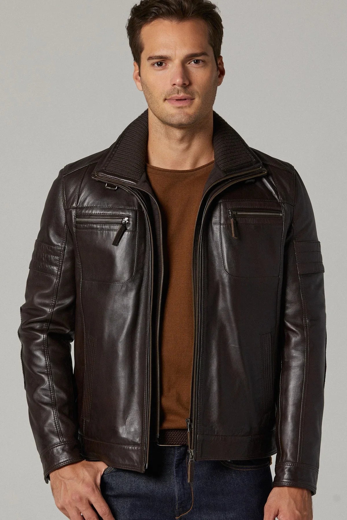 Dark Brown Men’s Leather Jacket - LJ