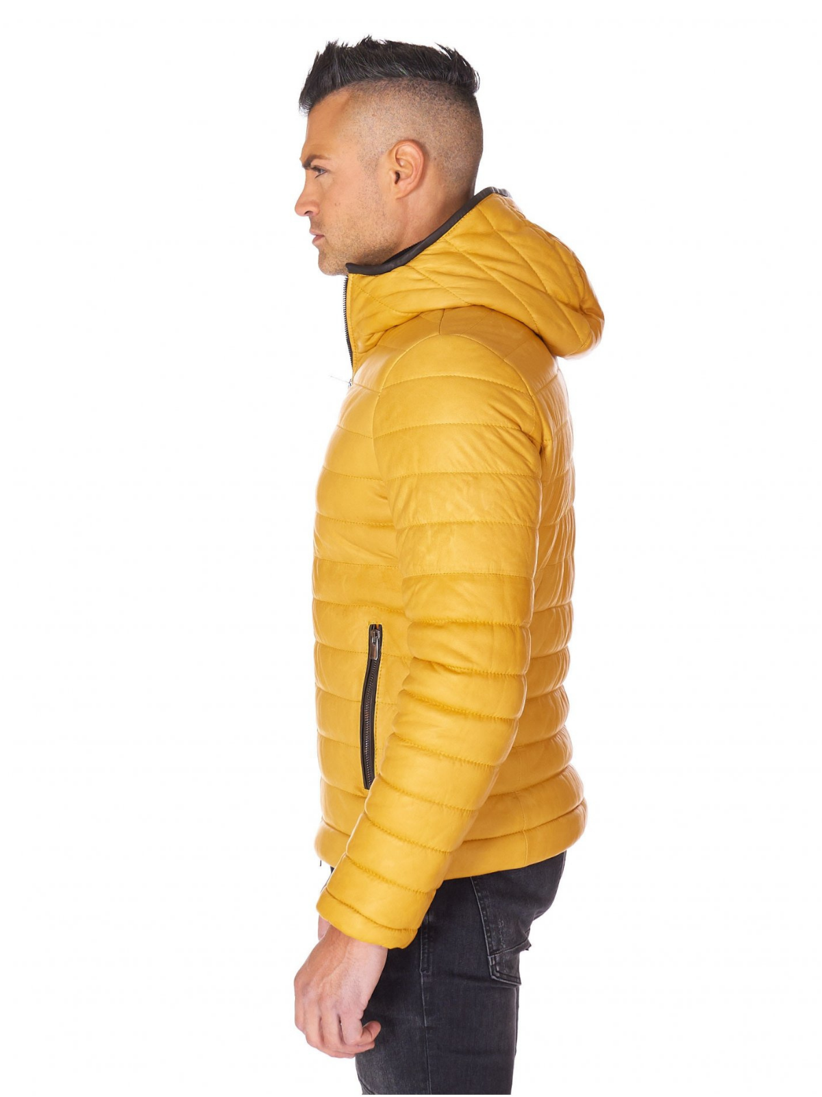 Men yellow Polyester Lining hooded Jacket - LJ