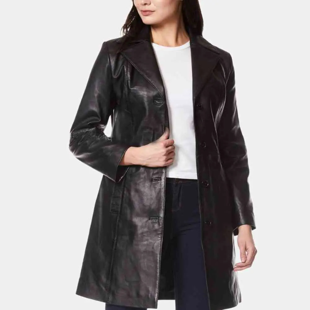 Womens Dark Black Trench Coat