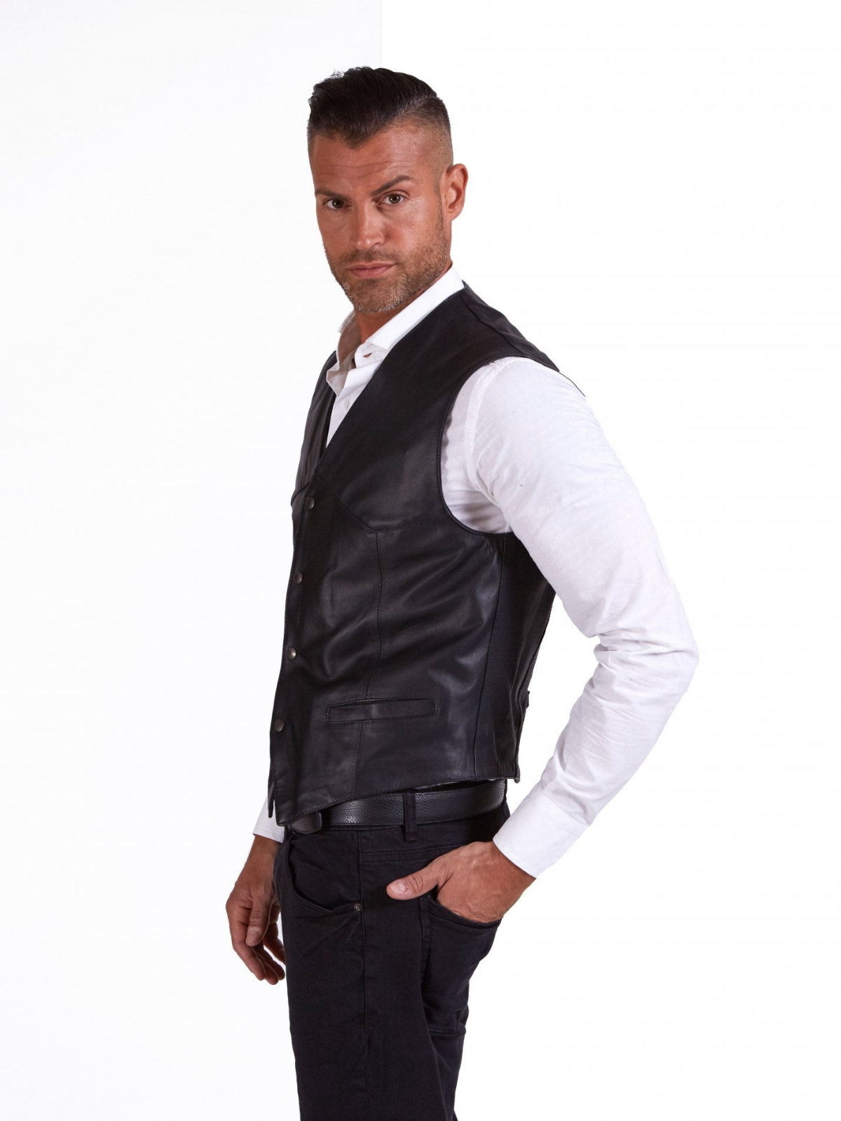 Men Black lambskin leather Vest - LJ.com