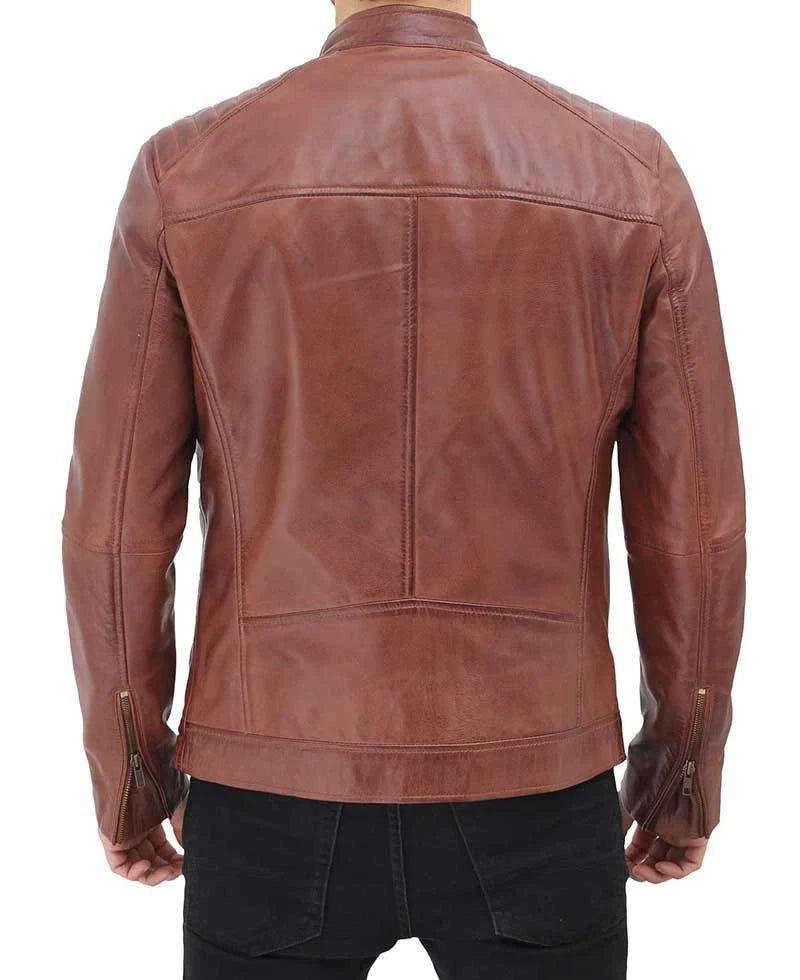 Mens Benjamin Cafe Racer Brown Leather Jacket