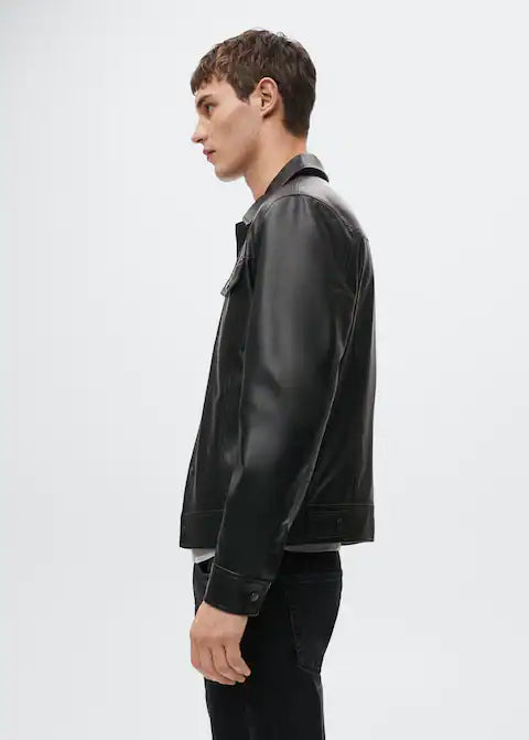 Men's Charcoal Black Biker Leather Jacket