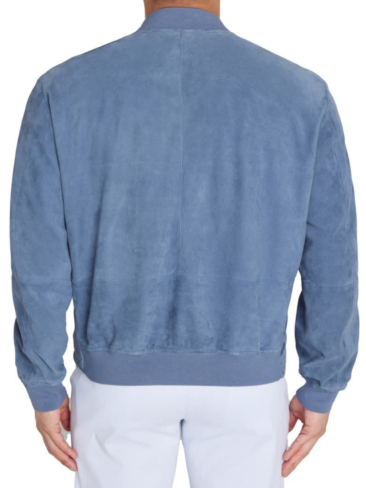 Mens Blue Suede Leather Bomber Jacket