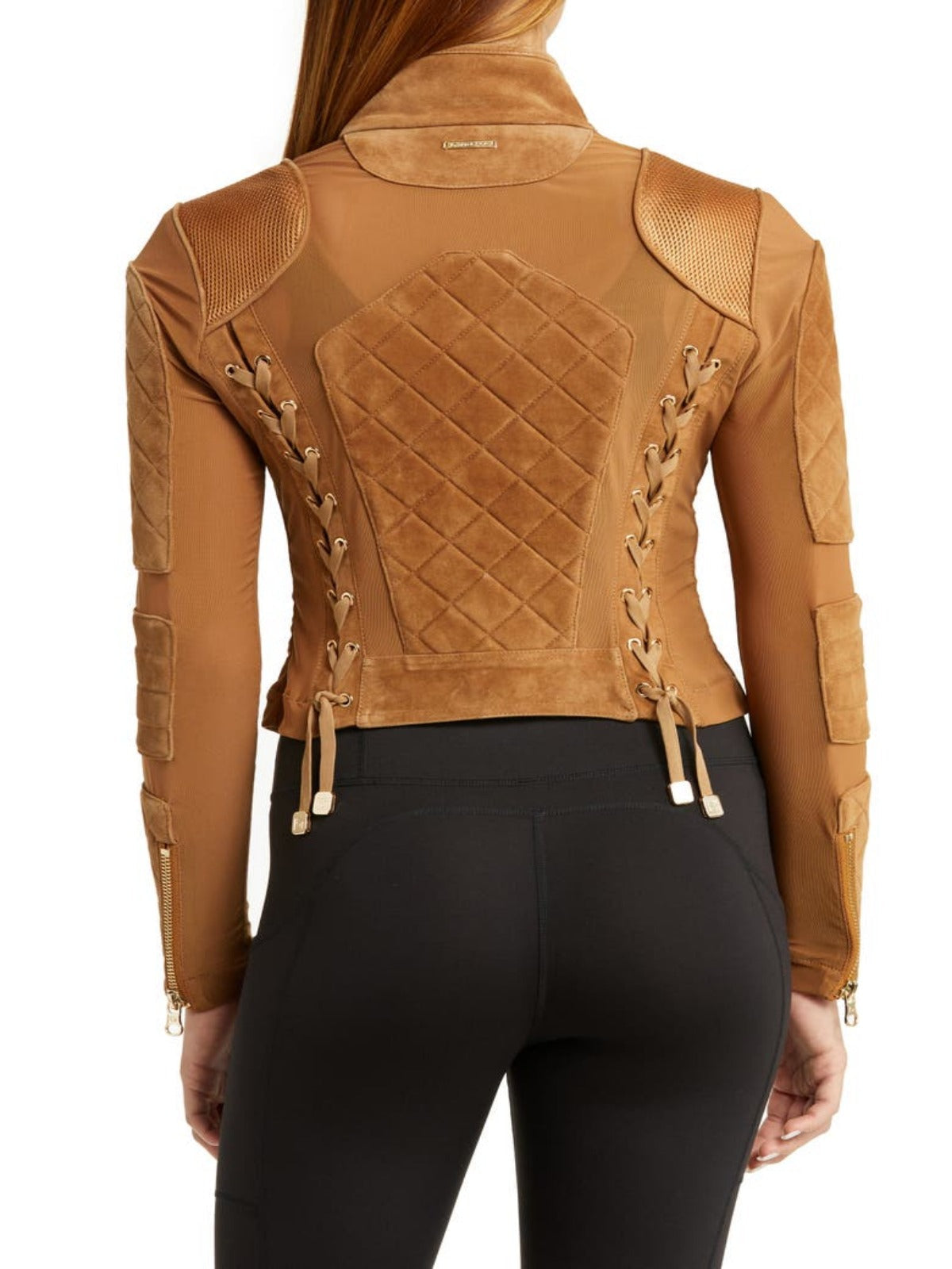 Womens Mesh Suede Leather Biker Jacket