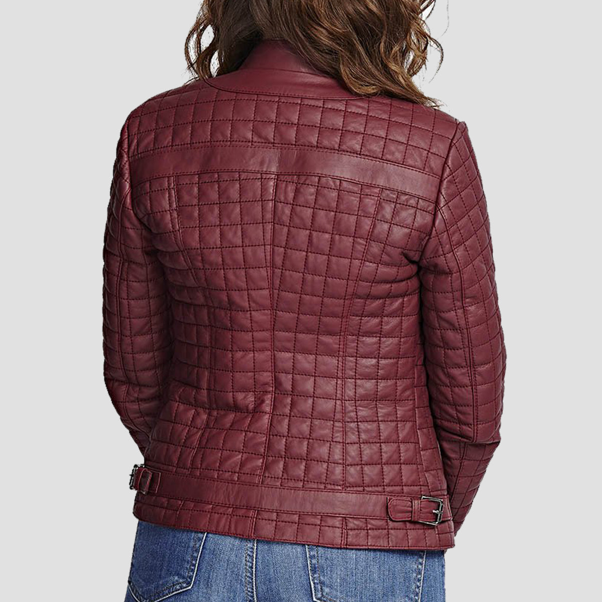 Womens Unique Maroon Leather Biker Jacket