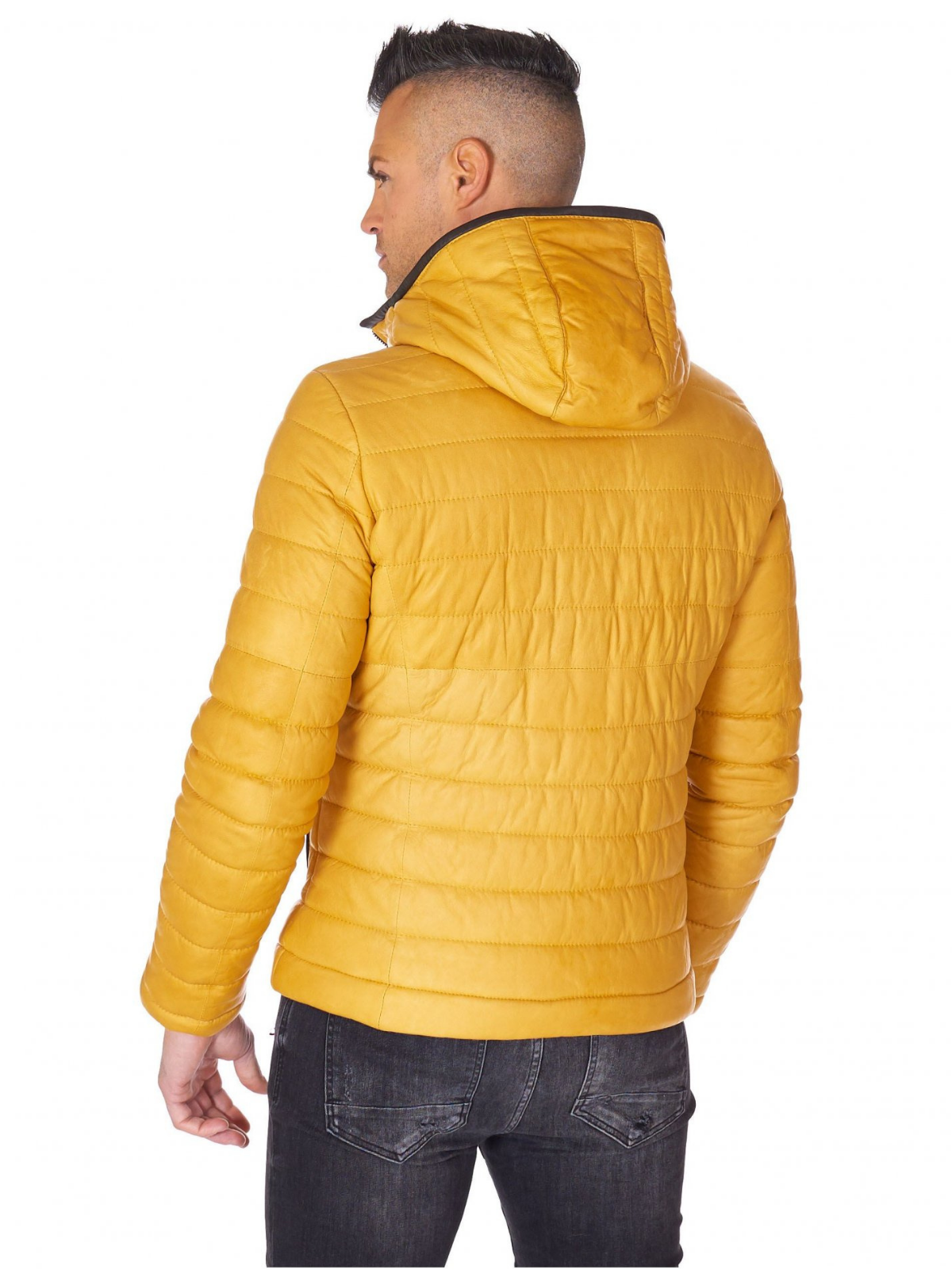 Men yellow Polyester Lining hooded Jacket - LJ