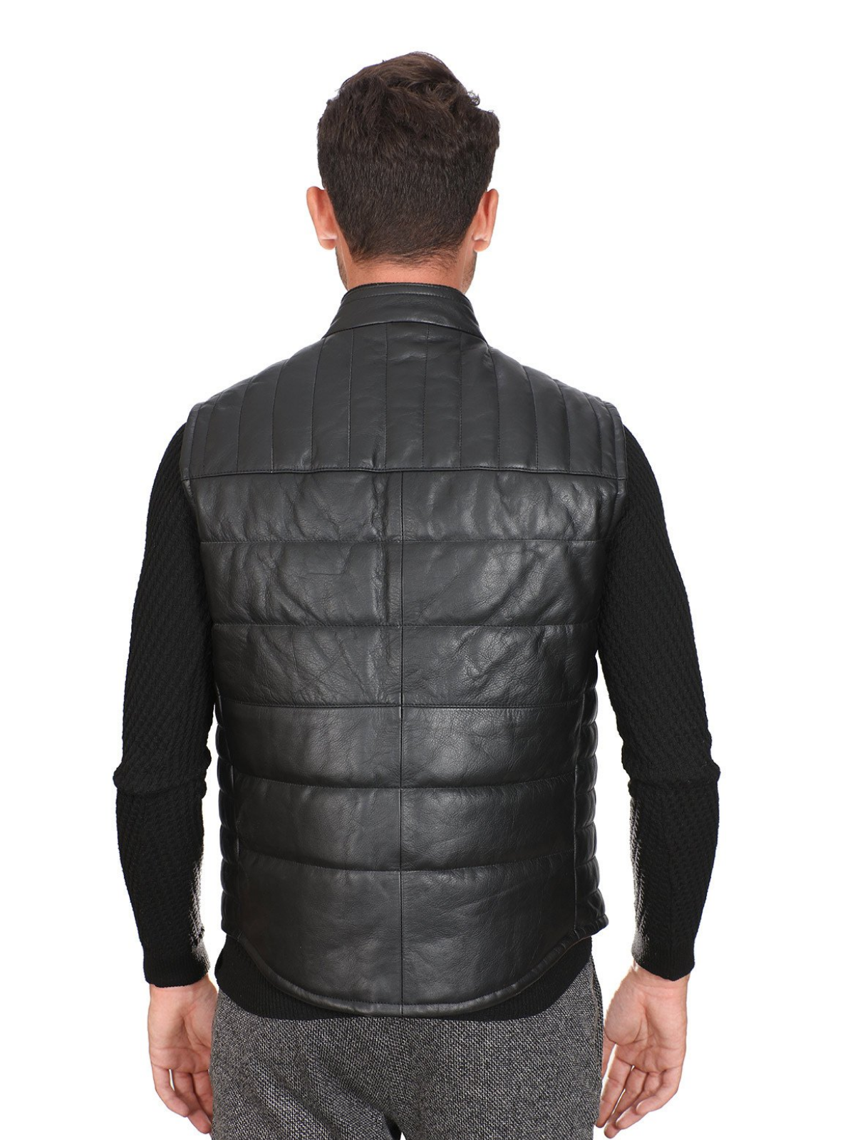 Men Black Real Leather Vest - LJ.com