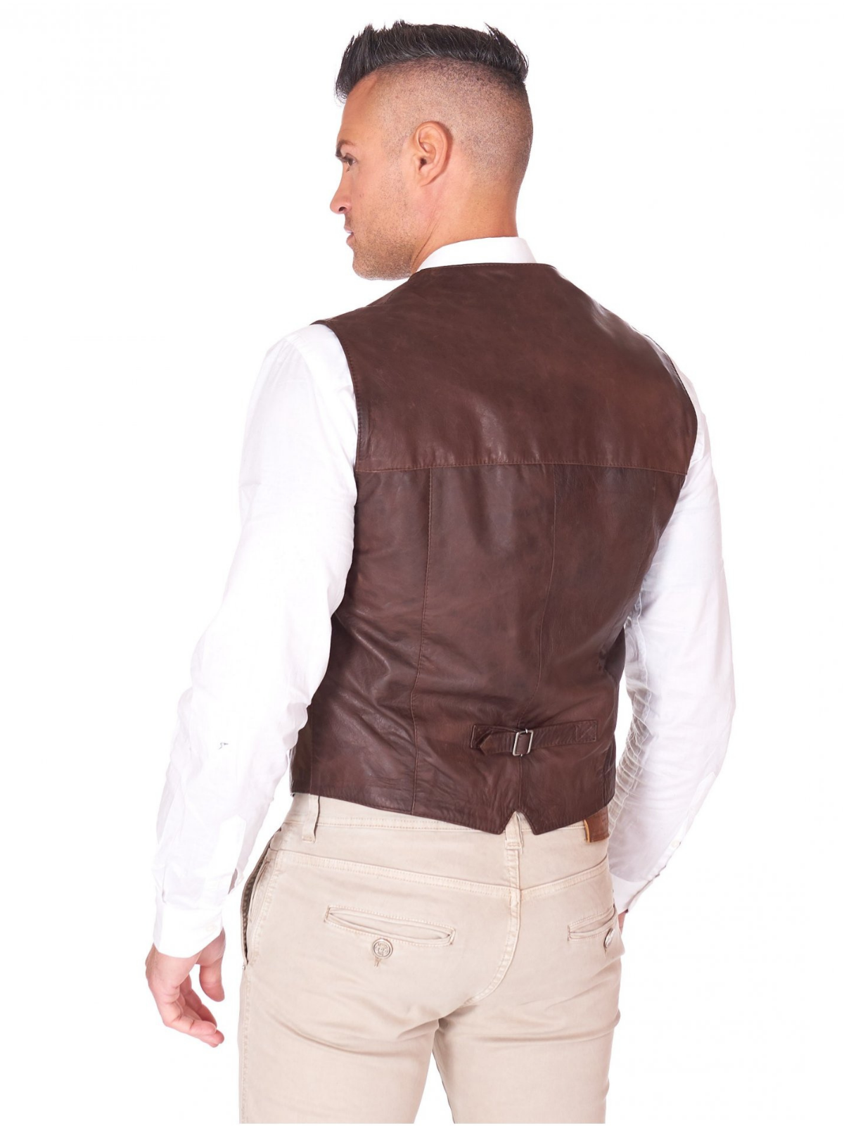 Brown Real leather Biker Vest For Men - LJ.com