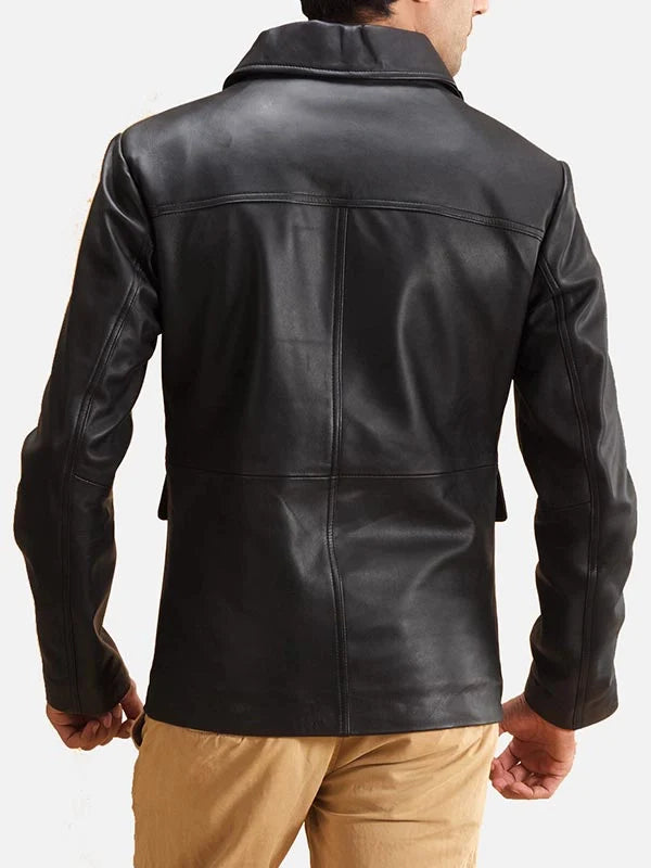 Men’s 4 Pockets Black Leather Jacket