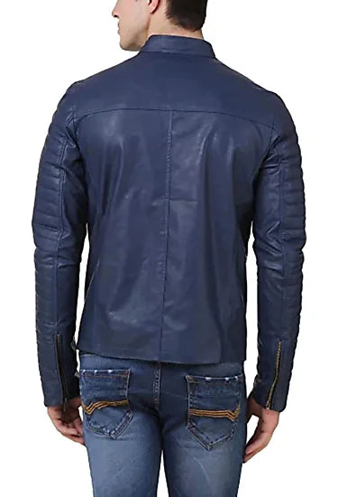 Men's Ink Blue Biker Leather Jacket
