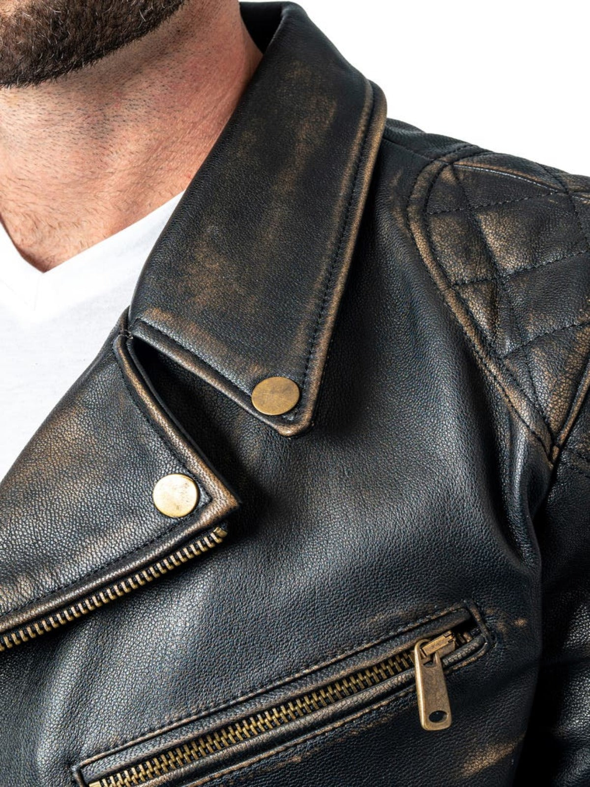 Mens Black Distressed Leather Biker Jacket