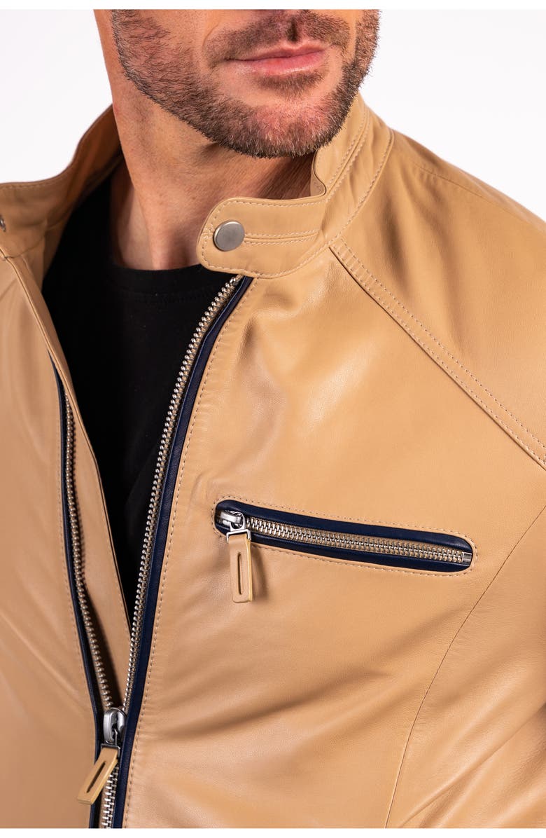 Mens Racer Designer Brown Leather Jacket
