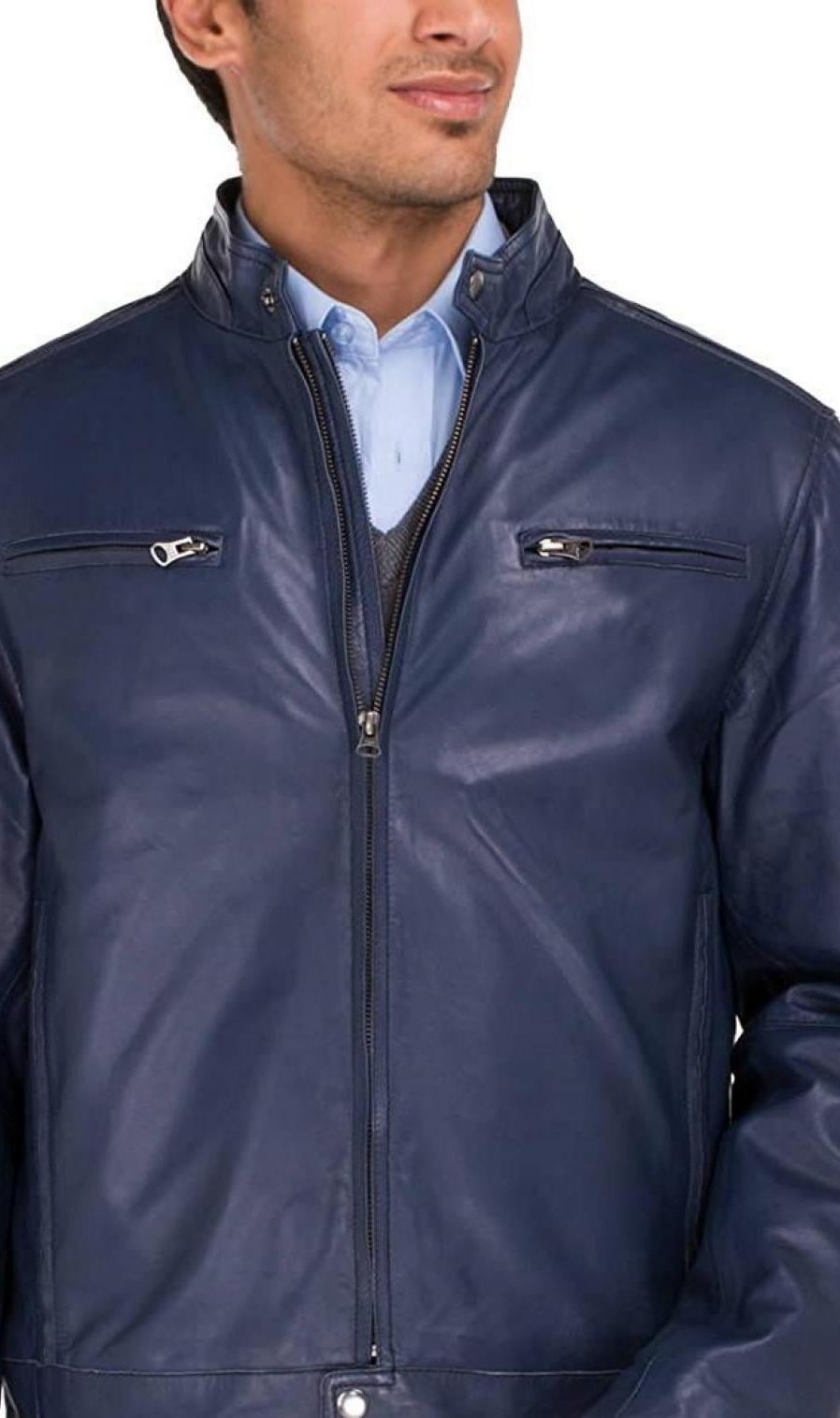 Mens Stylish Blue Leather Jacket