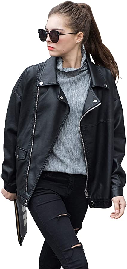 Women's Faux Leather Black Motorcycle Jacket