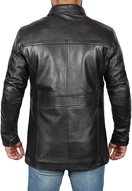 Mens Stylish Black Leather Coat - LJ