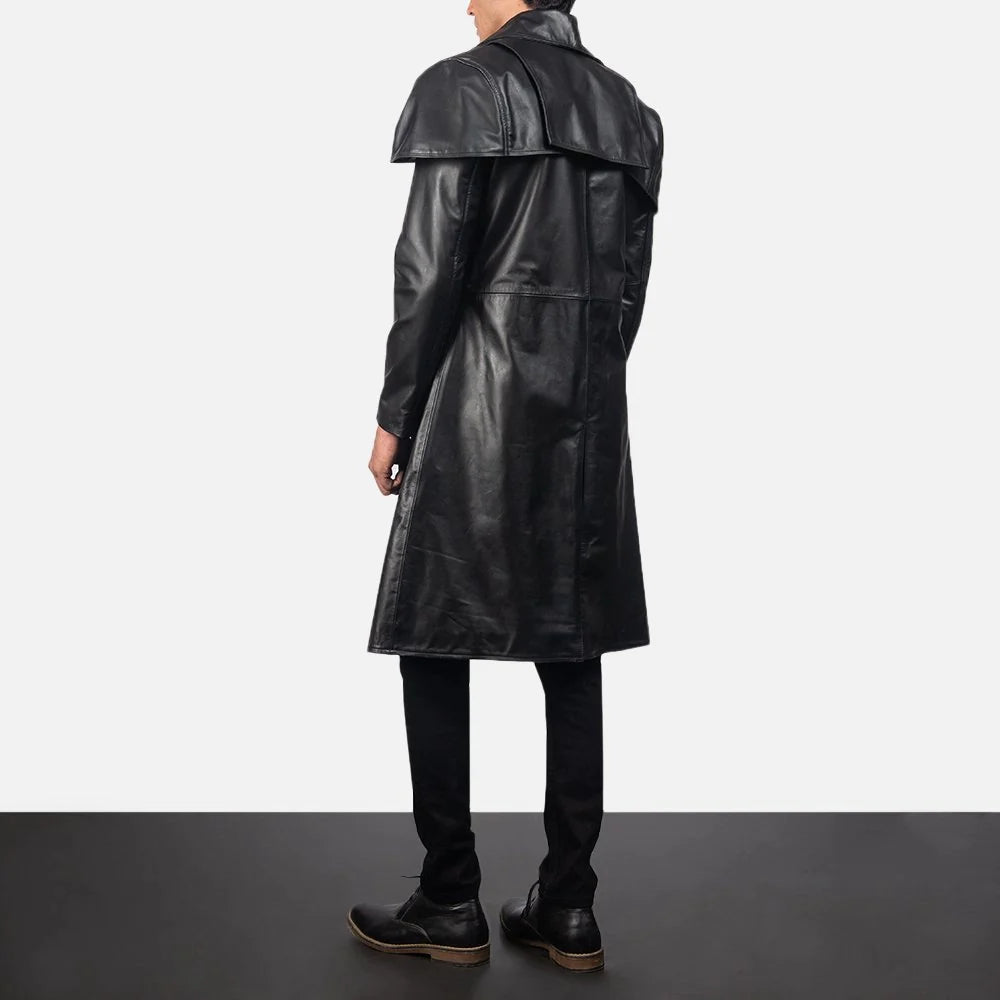 Mens Black Leather Duster