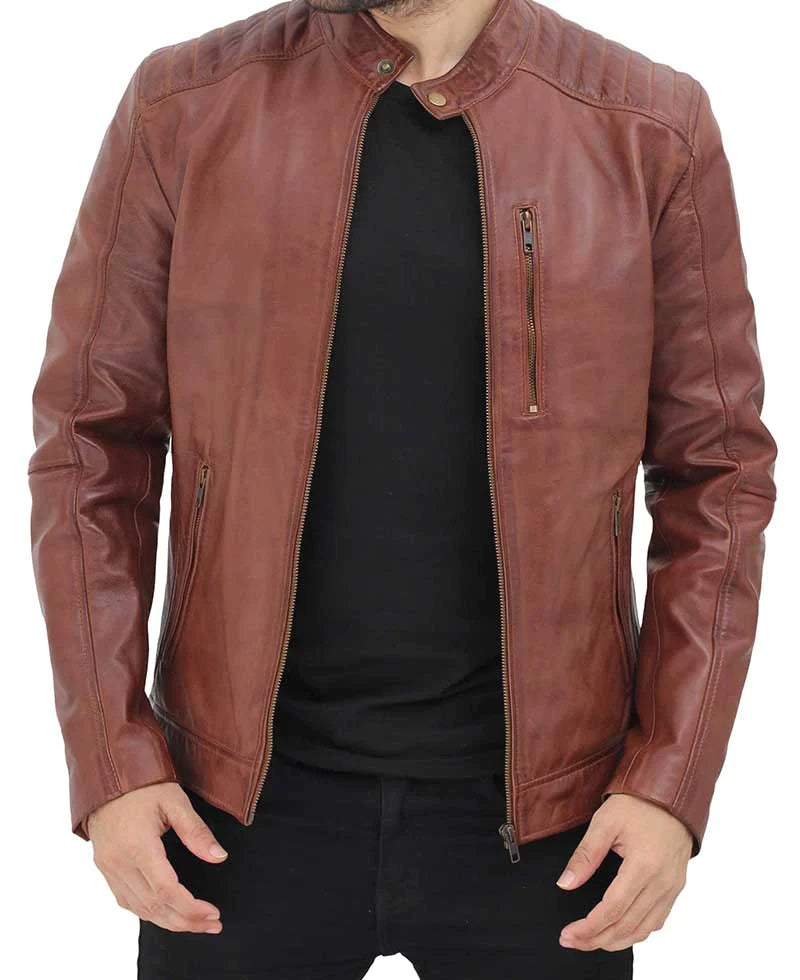 Mens Benjamin Cafe Racer Brown Leather Jacket