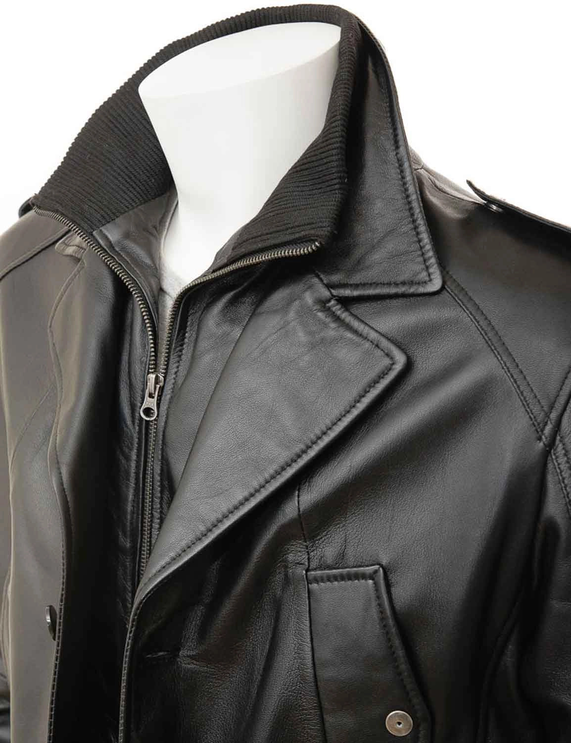 Mens Black Leather Peacoat