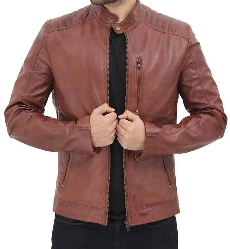 Mens Benjamin Cafe Racer Brown Leather Jacket