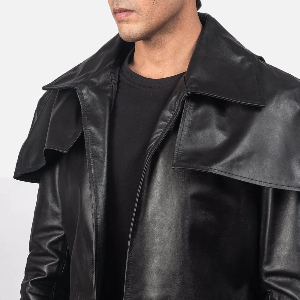 Mens Black Leather Duster