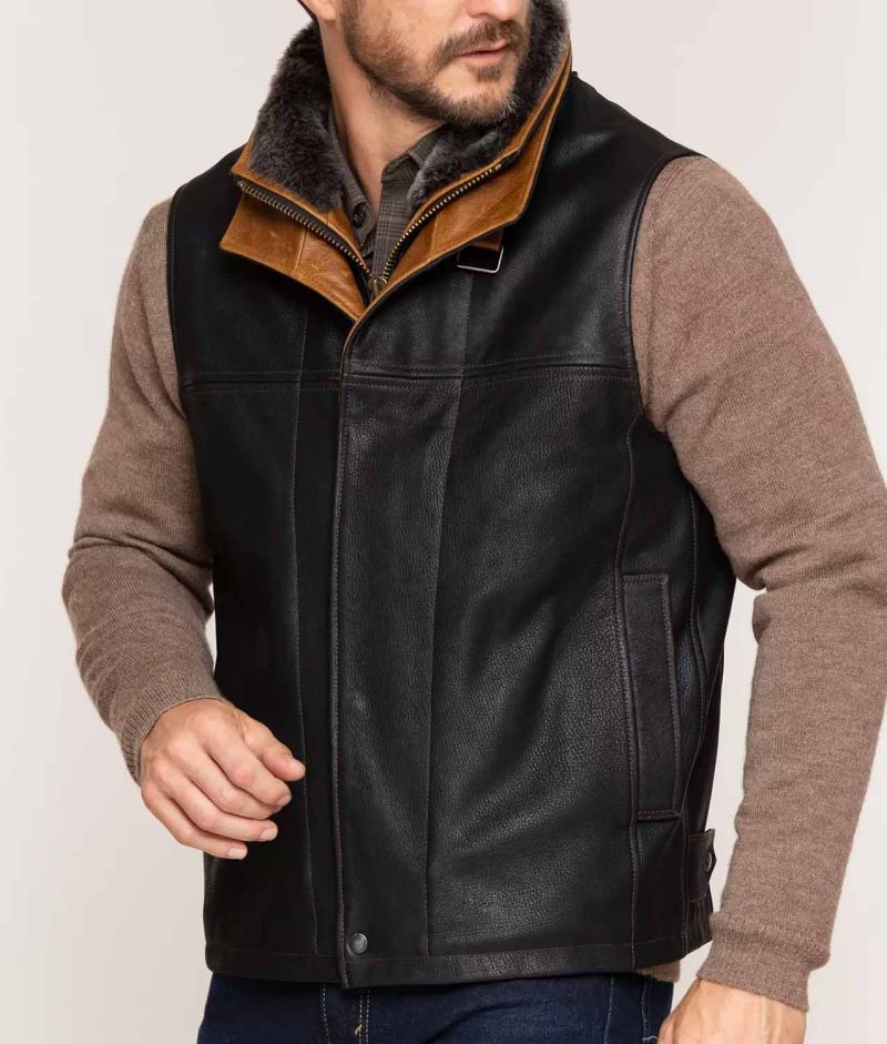 Men’s Black and brown Real Leather Vest