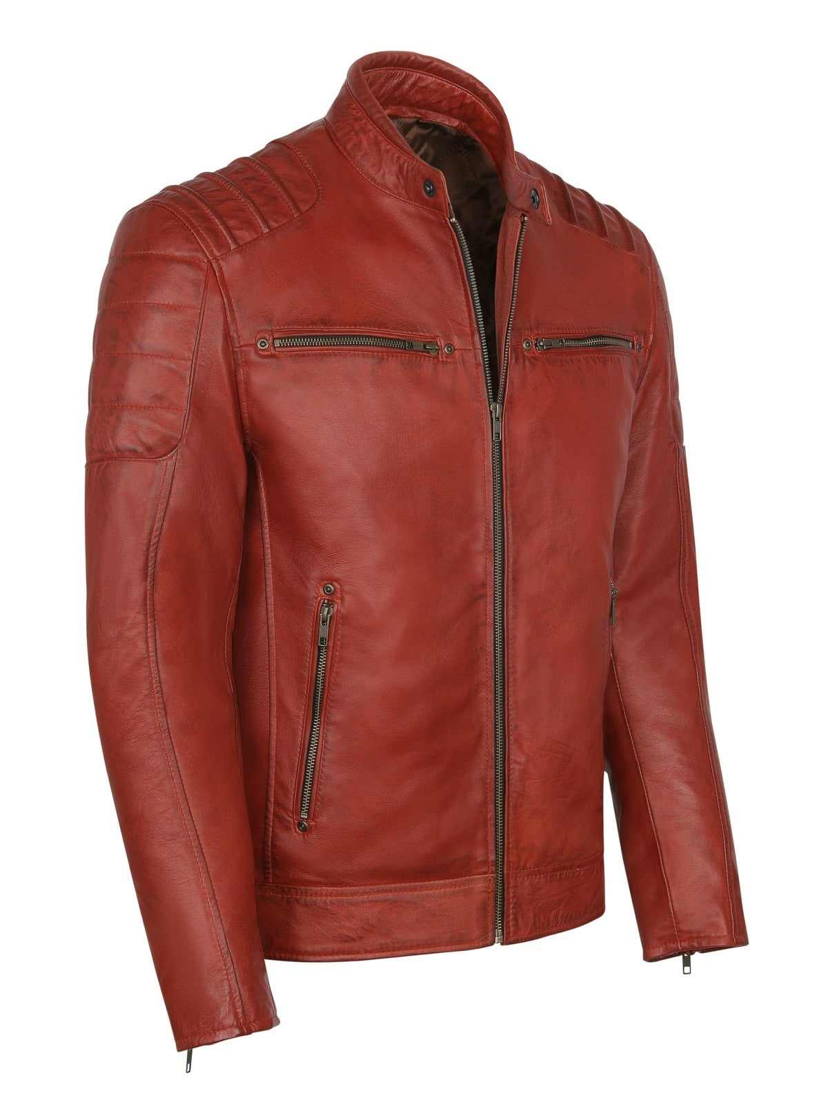 Mens Casual Style Stand Collar Leather Jackets