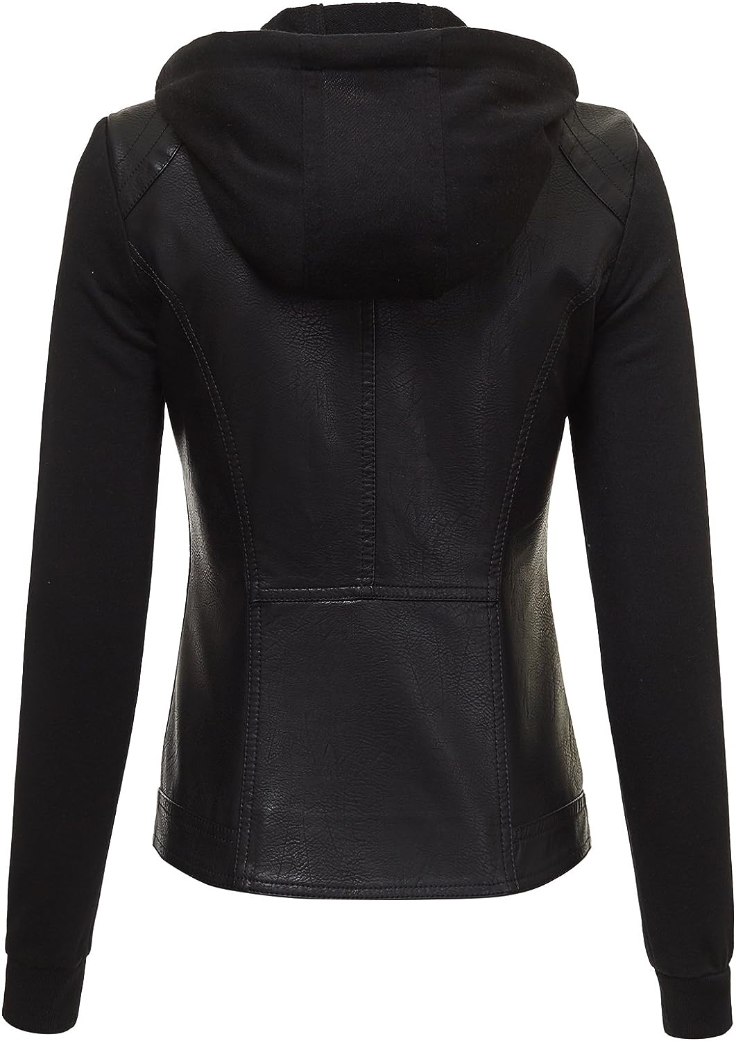 Women's Removable Hooded Black Leather Moto Jacket