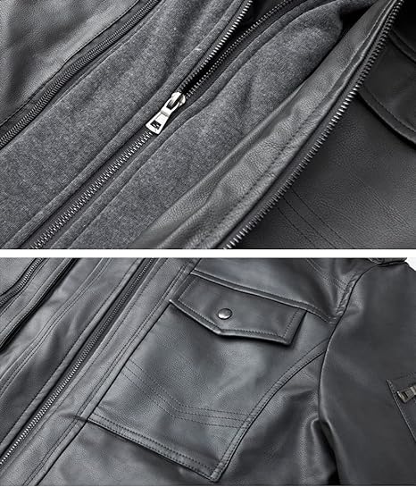 Men's Vintage Removable Hood Winter Leather Jacket