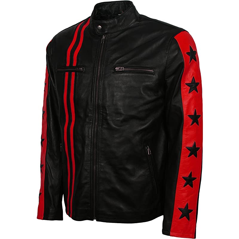 Men Red Stripes Biker Jacket – LJ