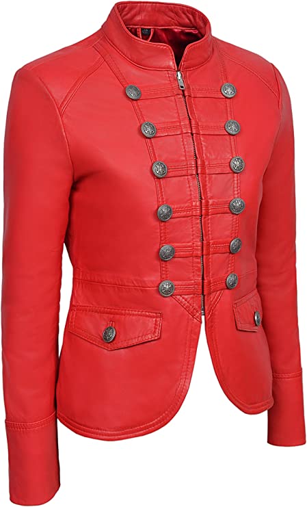 Womens Military Style Red Leather Jacket