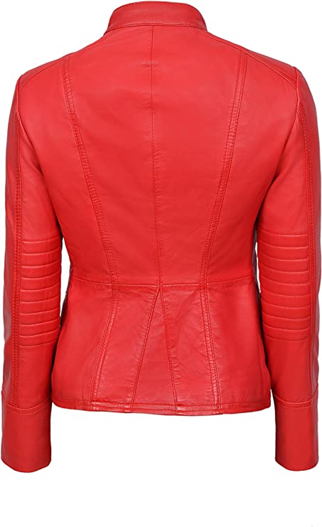 Womens Military Style Red Leather Jacket