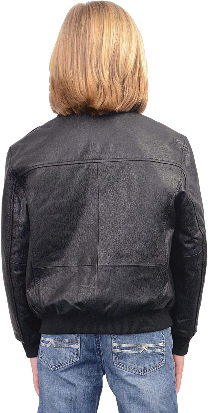 Kid Boy Black Leather Bomber Jacket