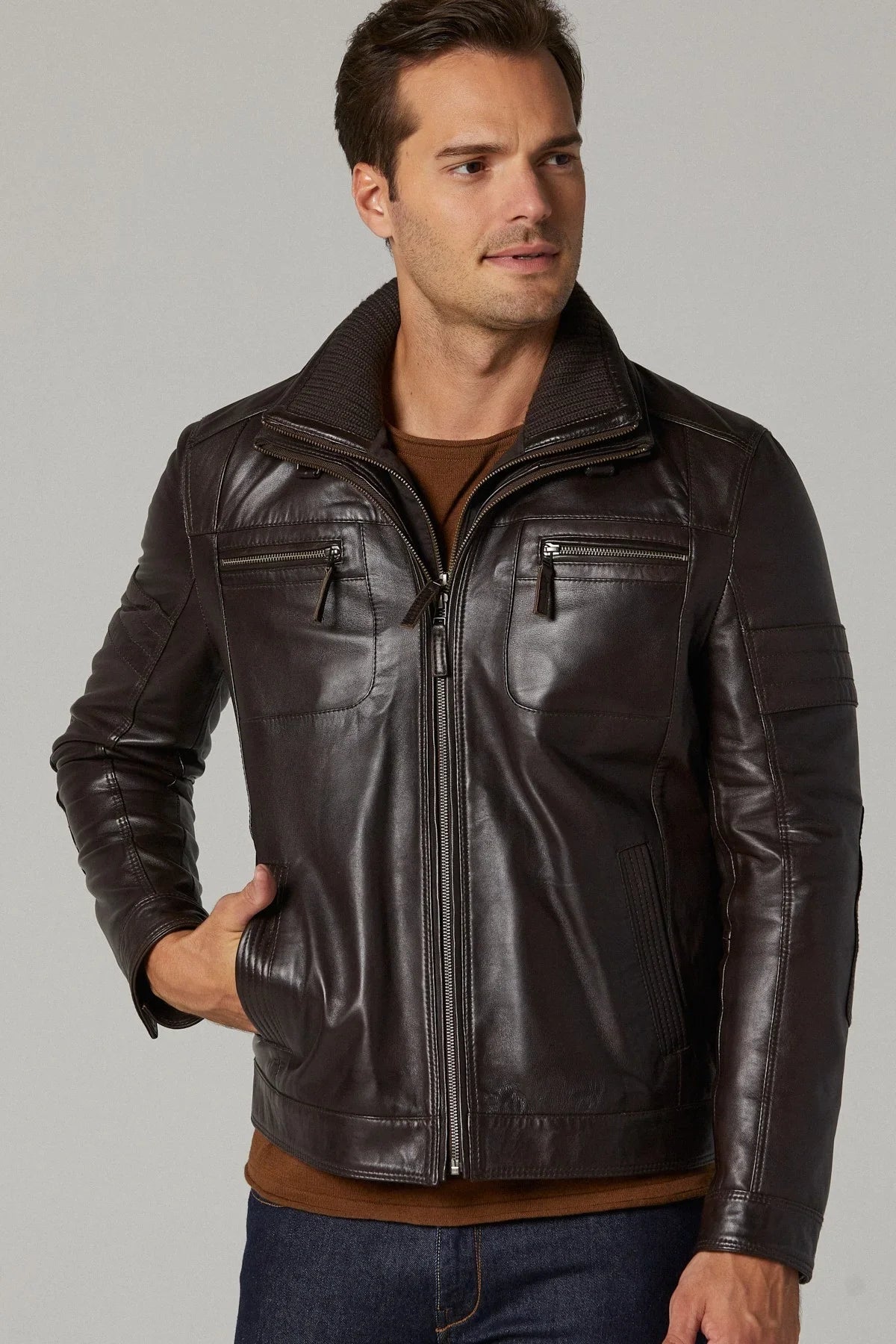 Dark Brown Men’s Leather Jacket - LJ