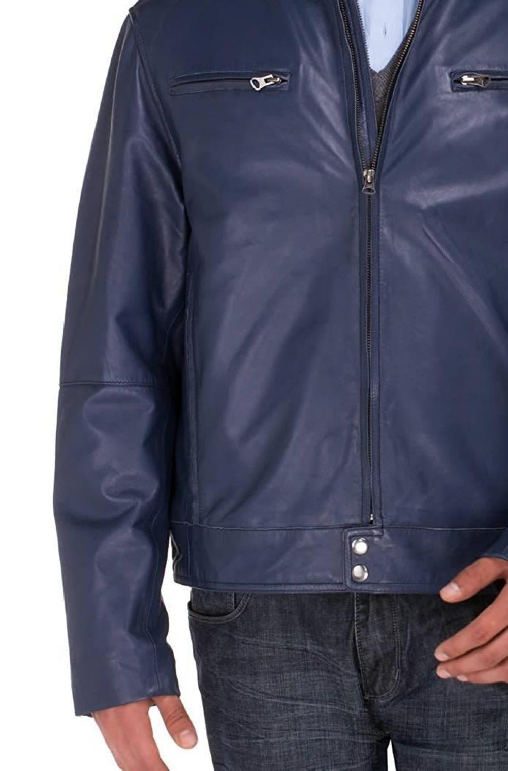 Mens Stylish Blue Leather Jacket