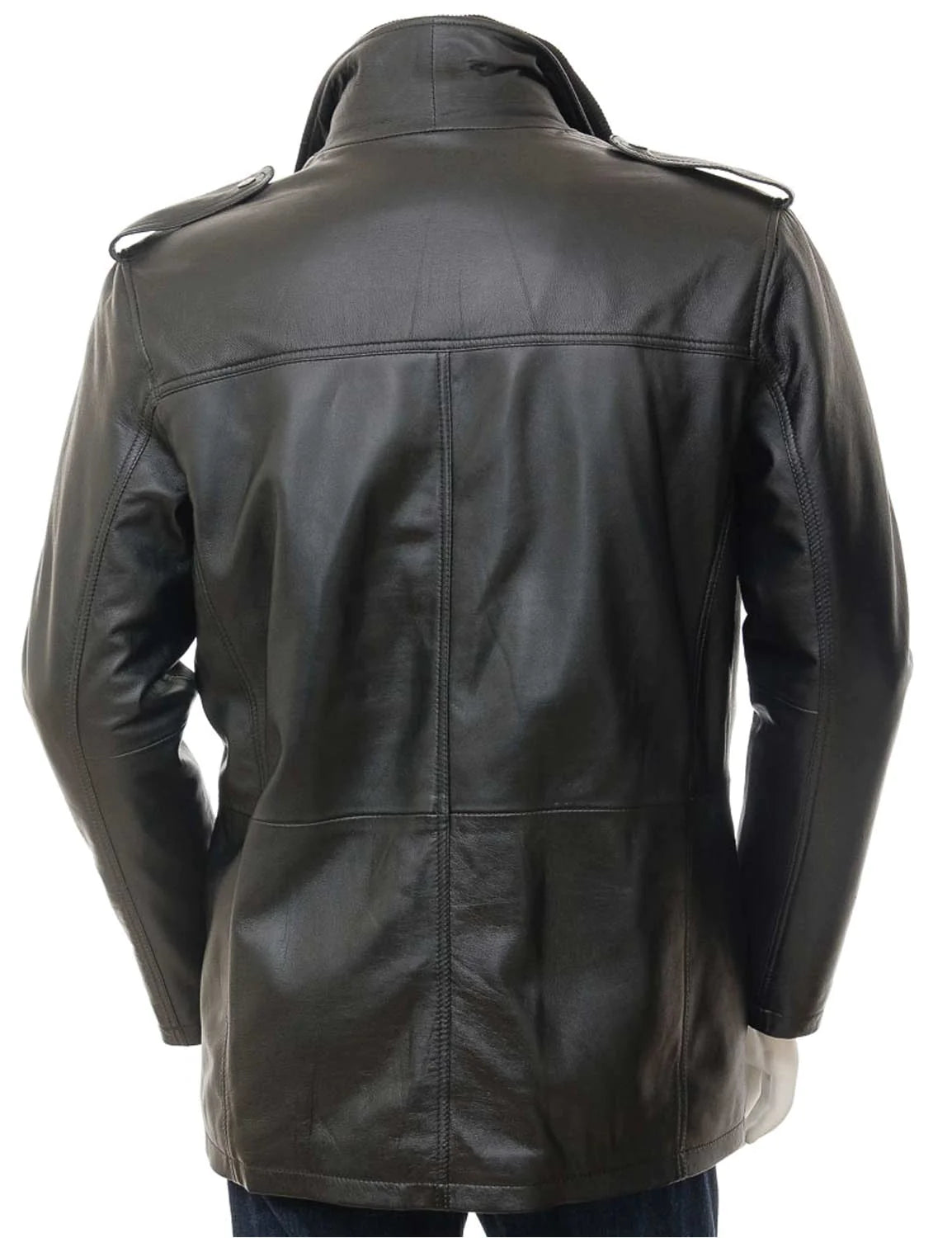 Mens Black Leather Peacoat