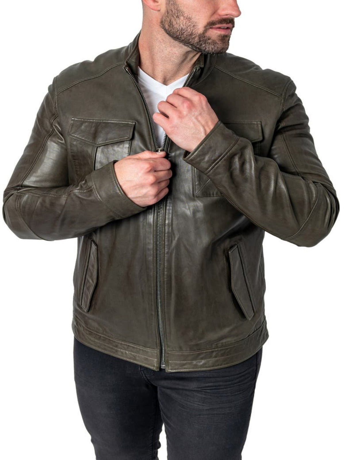 Mens Olive Green Leather Jacket