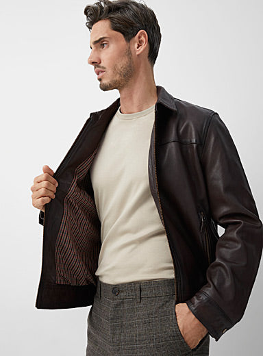 Heavy Leather Brown Biker Jacket for Men - LJ