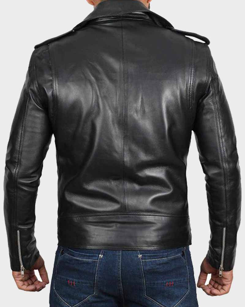 Asymmetrical Style Black Leather Jacket For Men