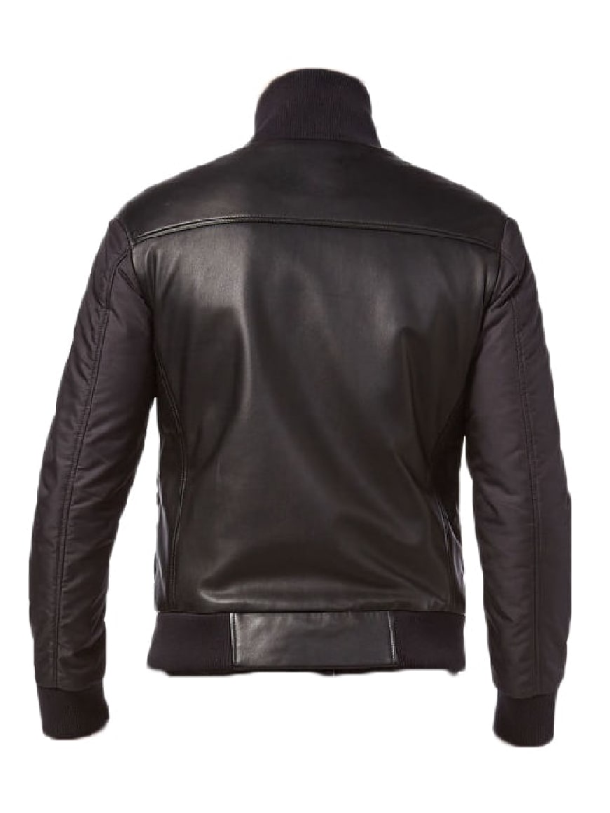 Biker Bomber Black Leather Jacket