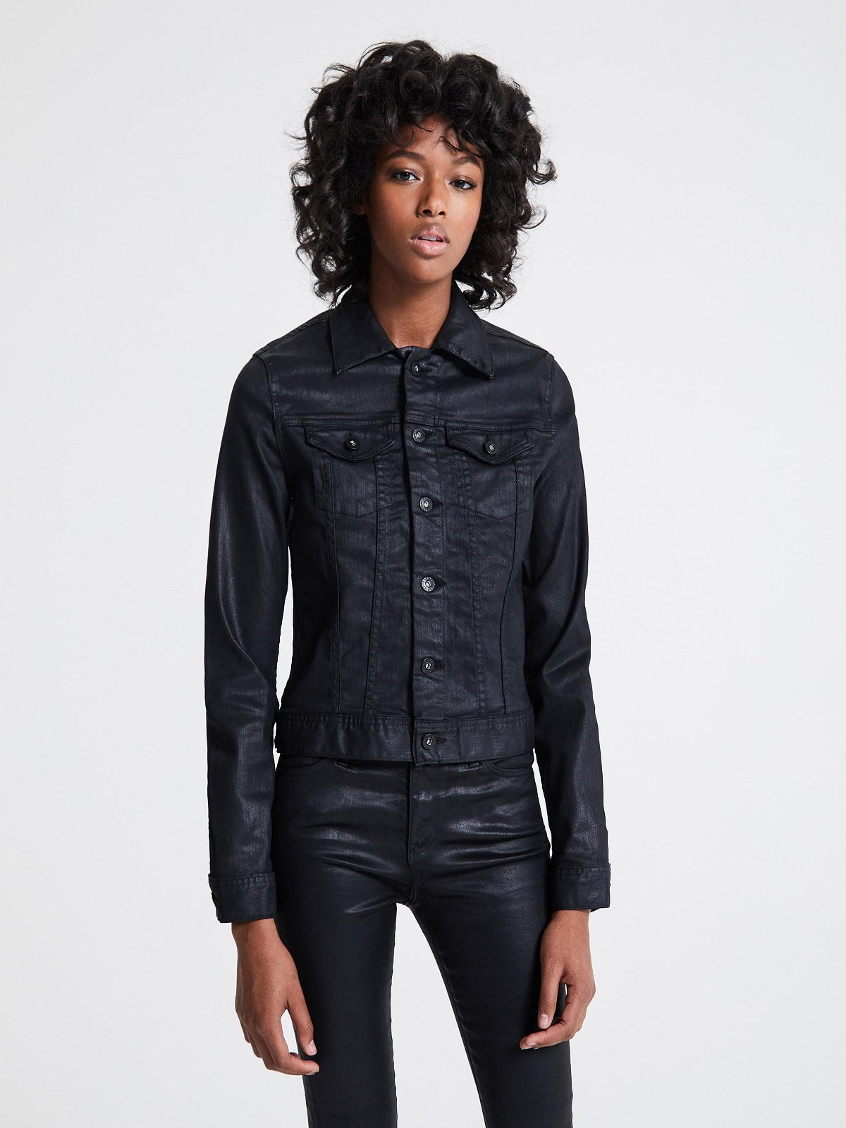 Women Black Button Closer Casual Leather Jacket - LJ.com
