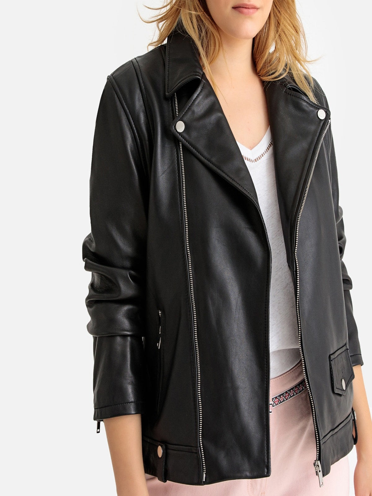 Asymmetrical Black Leather Jacket For Women - LJ