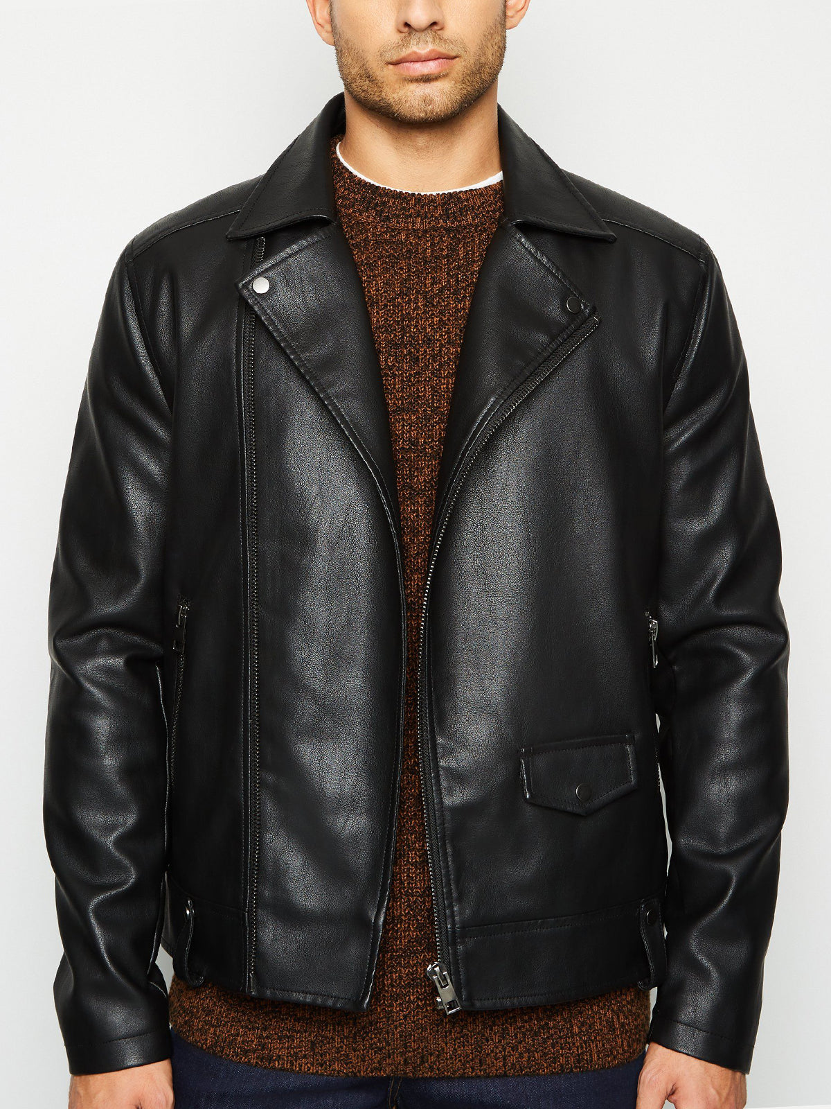 Black Mens Leather biker Jacket