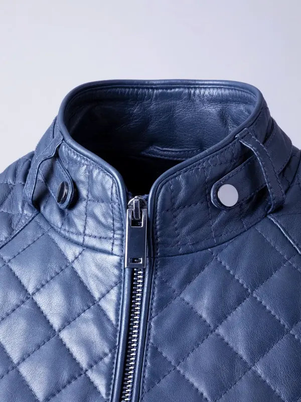 Women’s Stylish Blue Quilted Leather Jacket