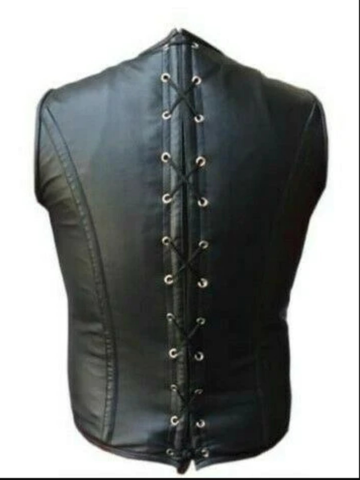 Men's Real Leather Black Biker Style Waistcoat Vest
